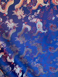 Royal Blue, Red & Gold Dragons - Faux Silk Brocade Fabric