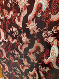 Black Red & Gold Dragons - Faux Silk Brocade Fabric