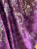 Purple & Gold Feather Floral - Faux Silk Brocade Jacquard Fabric