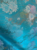 Turquoise Daisy Floral - Faux Silk Brocade Jacquard Fabric