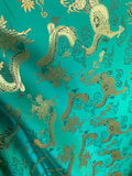 Emerald Green with Big Gold Dragons - Faux Silk Brocade Jacquard Fabric