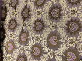 Taupe Brown Lotus Floral - Silk Brocade Fabric