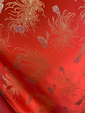 Red Mums Floral - Faux Silk Brocade Fabric