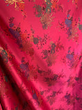 Fuchsia Pink & Gold Mums Floral - Faux Silk Brocade Jacquard Fabric