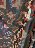 Black Red & Gold Dragons - Faux Silk Brocade Fabric