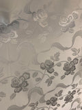 White Ribbon Roses - Faux Silk Brocade Fabric