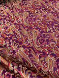 Wine Red & Gold Paisley - Silk Brocade Fabric