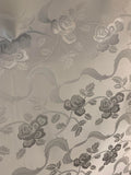 White Ribbon Roses - Faux Silk Brocade Fabric