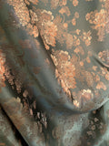 Olive Green & Gold Peony Floral - Faux Silk Brocade Fabric