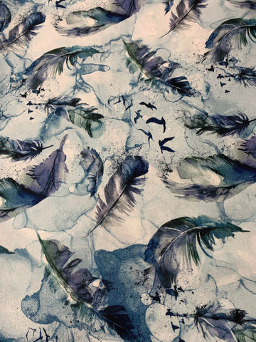 Soar Moody Blue Dark Feathers - by Deborah Edwards for Northcott Cotton Fabric