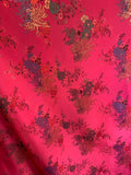 Fuchsia Pink & Gold Mums Floral - Faux Silk Brocade Jacquard Fabric