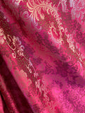Magenta & Gold Feather Floral - Faux Silk Brocade Jacquard Fabric