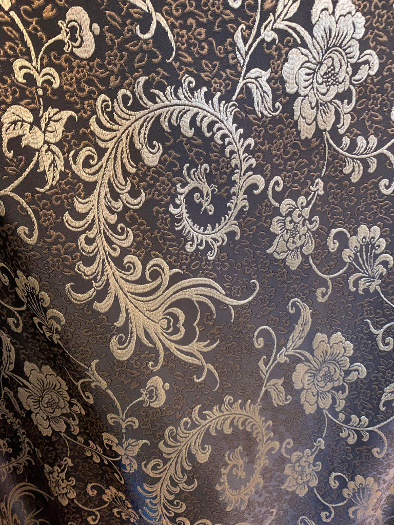 Black & Gold Feather Floral - Faux Silk Brocade Jacquard Fabric – Prism  Fabrics & Crafts