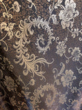 Black & Gold Feather Floral - Faux Silk Brocade Jacquard Fabric