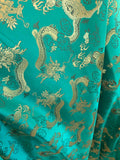 Emerald Green with Big Gold Dragons - Faux Silk Brocade Jacquard Fabric