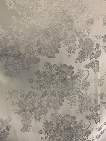 White Peony Floral - Faux Silk Brocade Fabric
