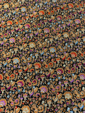 Black Multi Colored with Gold Small Floral - Silk Brocade Fabric