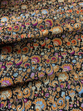 Black Multi Colored with Gold Small Floral - Silk Brocade Fabric