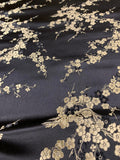 Black & Gold Cherry Blossoms Floral - Silk Brocade Fabric