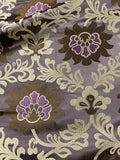 Taupe Brown Lotus Floral - Silk Brocade Fabric