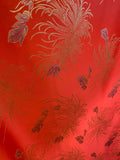 Red Mums Floral - Faux Silk Brocade Fabric
