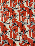 Kimonos & Koi - Japanese Cranes Red - Paintbrush Studio Cotton Fabric