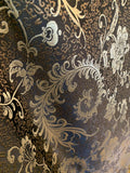 Black & Gold Feather Floral - Faux Silk Brocade Jacquard Fabric