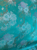 Jade Green Daisy Spring Floral - Faux Silk Brocade Jacquard Fabric