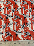 Kimonos & Koi - Japanese Cranes Red - Paintbrush Studio Cotton Fabric