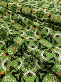 Green Kaleidoscope Cats Caldron Haunted House Glow in the Dark - Lewis & Irene Cotton Fabric