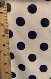 White with Navy Blue Polka Dots - 100% Rayon Challis Fabric