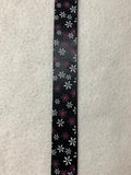 Vintage Black with Pink & White Flowers Satin Ribbon 1" wide - 3 Yards