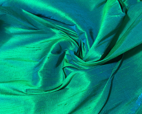 Iridescent Emerald Peacock - Silk Dupioni Fabric