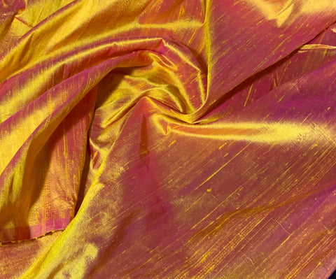 Iridescent Sunrise Gold & Pink - Silk Dupioni Fabric