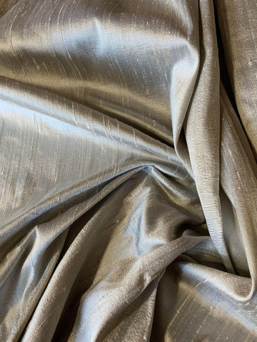 Gray with Gold Shimmer - Iridescent Silk Dupioni Fabric