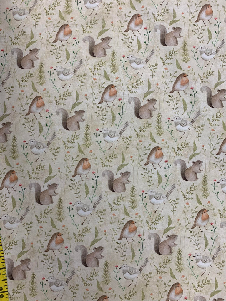 Birds & Leaves Cream - Nature's Nursery - Paintbrush Studio Cotton Fabric