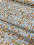 Deer on Blue - Nature's Nursery - Paintbrush Studio Cotton Fabric