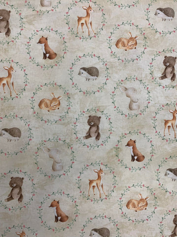 Animal Circles Cream - Garden Toss Nature's Nursery - Paintbrush Studio Cotton Fabric