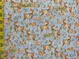 Deer on Blue - Nature's Nursery - Paintbrush Studio Cotton Fabric