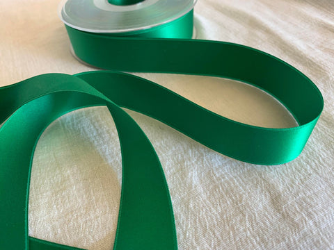 Emerald Green Swiss Satin Double Face Ribbon - 1" wide - 5 Yards - Made in Switzerland