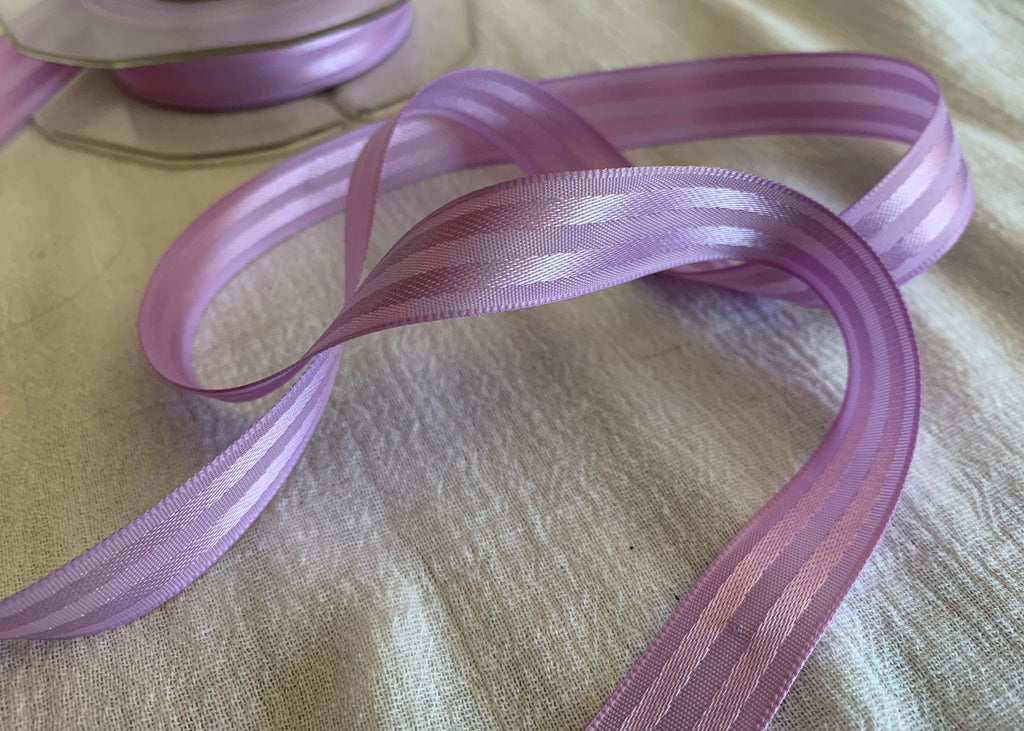 Vintage Purple Stripe Satin Ribbon - 9/16" wide - 5 Yards - Made in England