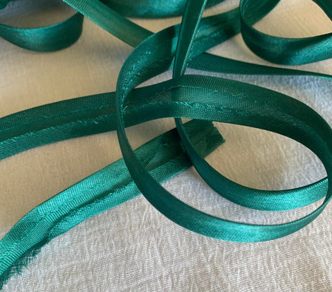 Vintage Peacock Teal Green Bias Satin Ribbon - 5/8" wide - 5 Yards - Polyester