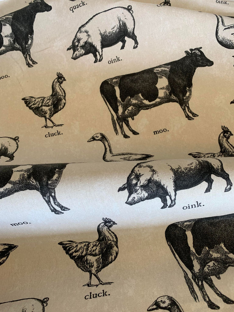 Farm Animals Cow Pig Duck Chicken - Richloom Cotton Canvas Fabric