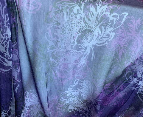 Large Scale Purple Floral - Crinkle Silk Chiffon Fabric