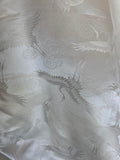 White Cranes Birds - 100% Silk Jacquard Fabric