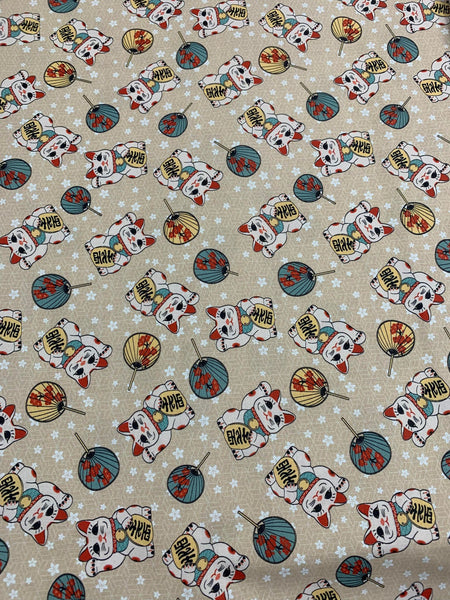 Kimonos & Koi - Lucky Cat Beige - Paintbrush Studio Cotton Fabric ...