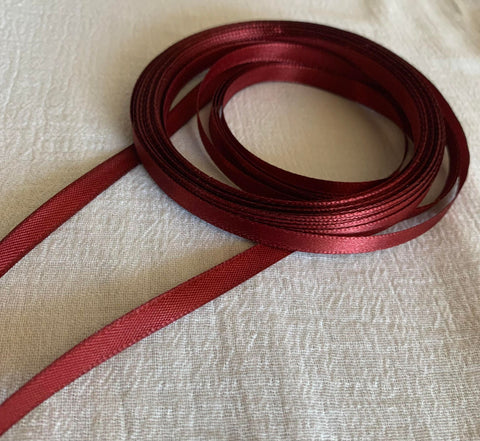 Burgundy Red Double Sided Satin Ribbon - 1/4" wide - 5 Yards - Polyester