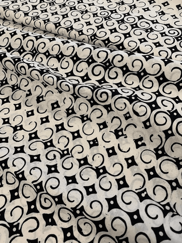 Black & White Swirl Batik Cotton Fabric Vintage 90's OOP Hoffman