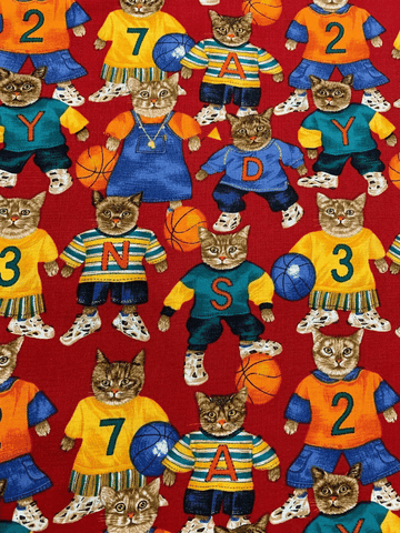 Red Basketball Cats Cotton Fabric Vintage 90's OOP Robert Kaufman