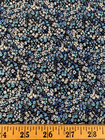 Blue on Black Small Scale Floral Vintage Stylecrest Cotton Lawn Fabric OOP
